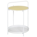 HOMCOM Mesa Auxiliar Moderna con Estante de Ratán Plástico Bandeja Extraíble y Asa Portátil Mesa de Salón Redonda con Marco de Acero para Dormitorio Oficina 43,5x42,5x60 cm Blanco