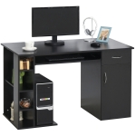 HOMCOM Scrivania per PC Ergonomica con Mensole e Piano Tastiera Estraibile Nera