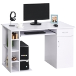 HOMCOM Scrivania per PC Ergonomica con Mensole e Piano Tastiera Estraibile Bianca