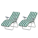 Outsunny 2 x Klappstühle Gartenstuhl Sonnenliege Armlehne klappbar 5 Positionen Auflage Grün+Weiß 60 x 75 x 102 cm