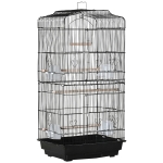 PawHut Jaula para Pájaros Pajarera de Metal con 4 Comederos 3 Perchas Columpio y Bandeja Extraíble 46,5x35,5x92 cm Negro