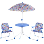 Outsunny Set de Mesa y Sillas Exterior Infantil Conjunto de Picnic Plegable para Jardín Juego de Mesa con Sombrilla Ajustable 100-125 cm Protección de UV Azul / Rojo