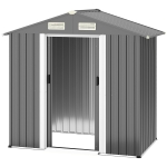 Outsunny 6ft x 3.7ft Garden Metal Storage Shed w/ Double Sliding Door and Air Vents, Tool Storage for Backyard Patio Lawn, Grey