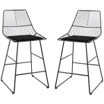 HOMCOM Set of 2 Bar stools Modern Counter Height Wire Metal Bar chairs for Kitchen, Bar Counter, Black