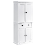 HOMCOM Traditional Colonial Freestanding Kitchen Cupboard Storage Pantry Cabinet - 76L x 40.5W x 184H (cm) White
