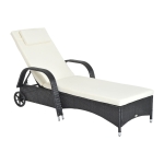 Outsunny Gartenliege Sonnenliege Rattanliege Gartenmöbel Liege mobil mit Kissen, Polyrattan+Metall, Schwarz, 200 x 73 x 30-103 cm