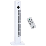 HOMCOM Ventoinha de Torre 45W Silencioso com Controle Remoto 3 Velocidades 3 Modos Oscilação 70° Tela LED Tátil Temporizador 12h e Caixa de Aromas 31,5x31,5x96cm Branco