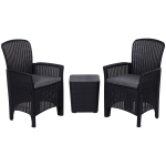 Outsunny 3 PCs Rattan Effect Bistro Set Outdoor Wicker Weave 2 Chairs 1 Coffee Table with Cushions Garden Patio Furniture - Black