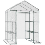 Outsunny Foliengewächshaus begehbares Gartenhäuschen Tomatengewächshaus Treibhaus Frühbeet mit 6 Regalen Transparent Stahl PVC-Kunststoff 143 x 143 x 195 cm