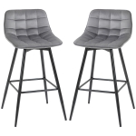 HOMCOM Set of 2 Bar Stools Velvet-Touch Dining Chairs Kitchen Counter Chairs Fabric Upholstered seat with Metal Legs, Backrest, Grey