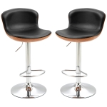 HOMCOM Set Of 2 PU Leather Rounded Tub Bar Stools Adjustable Height Swivel w/ Steel Base Footrest Stylish Modern Unique Home Cafe Seating Swivel Black