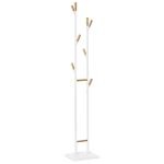 HOMCOM Garderobenständer Standgarderobe mit 8 Haken Kleiderständer weiße Metallrahmen und Bambus-zweige Wohnzimmer Eingangsbereich Schlafzimmer Mantel Handtaschen 34 x 30 x 183 cm