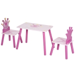 Homcom Set Tavolo e 2 Sedie Tema Principesse per Cameretta Bambini in Legno Rosa