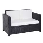 Outsunny Canapé de jardin 2 places canapé droit 4 coussins déhoussables 130L x 70l x 80H cm résine tressée noire