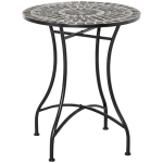 Outsunny Table ronde style fer forgé bistrot plateau mosaïque motif fleur métal époxy anticorrosion noir céramique