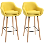 HOMCOM Tabourets de Bar Design scandinave - Lot de 2 tabourets de Bar Grand Confort avec Repose-Pieds et accoudoirs - Bois d'hévéa Lin jaune