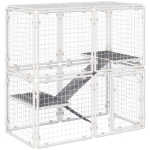 Pawhut Valla Metálica para Mascotas Parque para Conejos con 16 Paneles Puerta con Pestillo y Escalera para Cobayas Gatos Cachorros Diseño DIY 68x68x2,5 cm Blanco