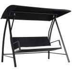Outsunny Hollywoodschaukel mit Sonnendach für 3 Personen,Schaukelbank, Schwarz, Rattan 198 x 124 x 179 cm