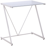 HOMCOM Escritorio Mesa de Ordenador 80x50x75 cm con Encimera de Vidrio Templado y Patas de Metal Carga 80 kg Estilo Moderno para Oficina Estudio Dormitorio Blanco