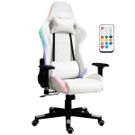 Vinsetto Silla Gaming Ergonómica Silla para Gamers Profesional Reclinable y Ajustable en Altura con Reposacabezas Cojín Lumbar Luz LED y Control Remoto 68x68x126-136 cm Blanco y Negro