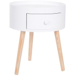 HOMCOM Mesa Auxiliar Redonda con 1 Cajón Mesita de Noche con Borde Elevado y 3 Patas de Madera para Dormitorio Sala de Estar Estilo de Moderno Ø38x45 cm Blanco