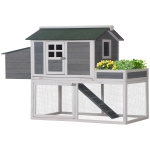 PawHut Gallinero Exterior de Madera Recinto con Nido y Corral Bandeja Extraíble Ventana de Malla Rampa Área de Cultivo 160x80x110 cm Gris y Blanco