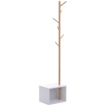 HOMCOM Garderobenständer Kleiderhaken Garderobe mit Sitzbank Stauraum Baum-Design Zweige 6 Haken Bambus Weiß Natur 40 x 30 x 180 cm