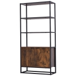 HOMCOM Estantería Almacenaje con 3 Estantes Abiertos 1 Armario de Doble Puerta Base Elevada Librería Multifuncional 76x33x162,5 cm Marrón Rústico