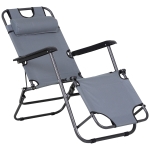 Outsunny Sonnenliege mit Kissen, Klappbare Strandliege, 2-Stufige Gartenliege , 2-in-1 Relaxliege, Metall + Oxfordstoff, Grau 118 x 60 x 80 cm