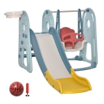 HOMCOM Tobogán Infantil con Columpio y Canasta Baloncesto 3 en 1 para Niños de +18 Meses con Asiento Ajustable Centro de Actividades para Interior y Exterior 150x190x100 cm Multicolor