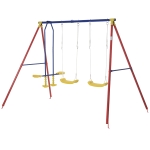 Outsunny Kinderschaukel Gartenschaukel Schaukelgerüst 2 Schaukeln mit Wippe Schaukel outdoor mit höhenverstellbarem Gestell Schaukelgestell outdoor 3-8 Jahre 290 x 180 x 196 cm