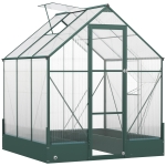Outsunny Gewächshaus für den Garten, vielseitig nutzbar als Treibhaus, Tomatenhaus, Frühbeet und Pflanzenhaus, 4 mm PC Sonnenschutzplatte, Aluminium, Transparent+Grün, 190x190x220 cm