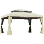 Outsunny Gartenpavillon Pavillon Gartenzelt Festzelt Partyzelt mit 4 x Seitenwand wetterfest Aluminium Polyester Cremeweiß 3,9 x 2,9 x 2,7 m