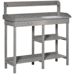 Outsunny planttafel tuintafel met kuip tuinspar hout grijs