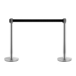 HomCom 2 Colonnine Segnapercorso Separa Code con Nastro Nero di 2m Colonnine in Acciaio Inox e Nylon, Ф32x90cm