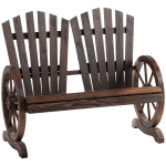 Outsunny Comfortable Fir Logs Love Chair with Wheel-Shaped Armrests, Outdoor Wooden Loveseats, Carbonized color