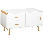 HOMCOM TV Schrank Lowboard Fernsehtisch TV-Kommode für Fernseher kleiner als 45'' mit 2 Schubladen und Schrank Wohnzimmer Bambus MDF Weiß+Natur 100 x 47 x 55,5 cm