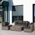 Outsunny Set Mobilier Gradina 8 piese Canapea cu Masuta de cafea din Ratan PE si structura de aluminiu, 75x75x71cm Gri