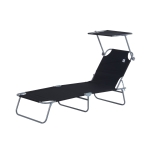 Outsunny Tumbona Plegable tipo Silla Reclinable para Exterior Aire Libre Jardín Terraza Piscina - Color Negro - Hierro Oxford - 187x58x27cm