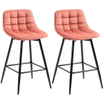 HOMCOM Set 2 Sgabelli da Bar con Schienale e Poggiapiedi Stile Nordico in Metallo e Velluto, Rosso, 45x47x88cm
