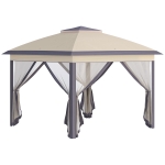 Outsunny Gazebo da Giardino Pieghevole con Zanzariera e Altezza Regolabile, 330x330x288cm - Beige