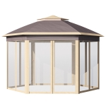 Outsunny Gazebo da Giardino Pieghevole con Zanzariera, Doppio Tetto e Altezza Regolabile, 4x3.4m - Beige