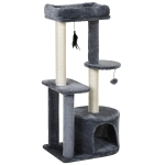 PawHut Árbol para Gatos Multi-niveles Rascador de Gatos Barato Torre de Gato con 1 Habitación 2 Plataformas Poste Rascador Sisal Tejido 48x35x100 cm Gris