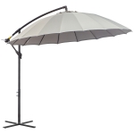 Outsunny Sombrilla Ø296 cm Parasol de Jardín con Manivela Manual 18 Costillas y Ángulo Ajustable del Techo Base Cruzada Gris