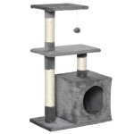 PawHut Árbol Rascador para Gatos Rascador de Gatos Centro de Múltiples Actividades de Mascotas con Postes Sisal Plataformas Caja Bola Colgante Estilo Elegante 50x30x80 cm Gris