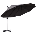 Outsunny Sombrilla Doble Parasol Grande Inclinable para Jardín PatioTerraza Playa con Manivela Abrir y Cerrar Fácilmente Gris y Negro 270x440x250cm