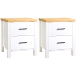 HOMCOM Noptiera moderna cu 2 sertare, set din PAL din 2 piese pentru dormitor si living, 40x39x48cm, culoare alb si lemn