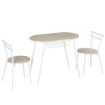 HOMCOM Scaune cu masa ovala, Set din 3 piese, din MDF si otel, lemn natural