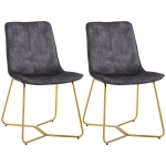 HOMCOM Set de 2 scaune de sufragerie si de lounge fara cotiere, scaune tapitate din catifea cu picioare aurii, gri