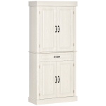 HOMCOM Bufet de bucatarie cu 2 dulapuri si sertar, dulap de camara din lemn in stil colonial, 80x35x180cm alb